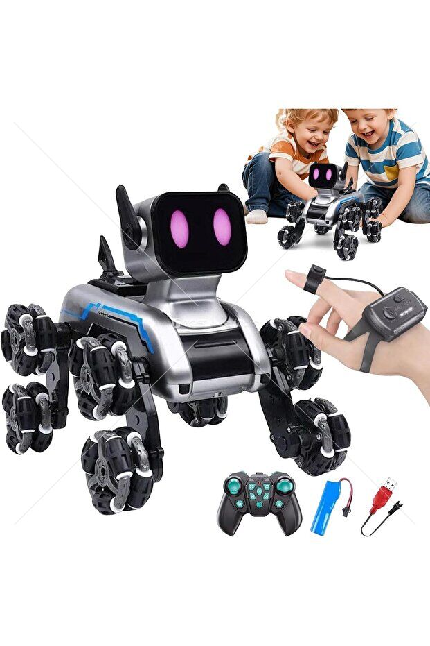 AKILLI RC ROBOT KÖPEK – 360° AKROBATİK, SENSÖR KONTROLLÜ, LED IŞIKLI & ÇİFT KUMANDALI OYUNCAK