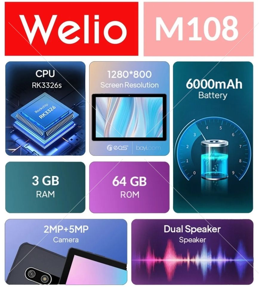 Welio Tab M108 10.1 Inc 3 Gb Ram 64 Gb Ips Ekran Hafıza Kart Destekli Tablet Siyah
