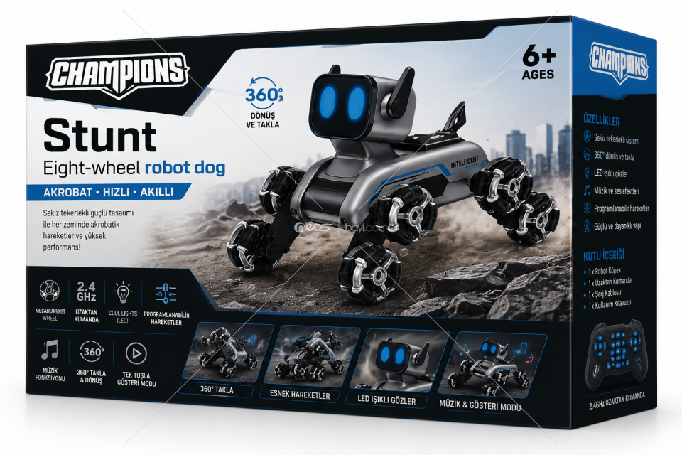 AKILLI RC ROBOT KÖPEK – 360° AKROBATİK, SENSÖR KONTROLLÜ, LED IŞIKLI & ÇİFT KUMANDALI OYUNCAK