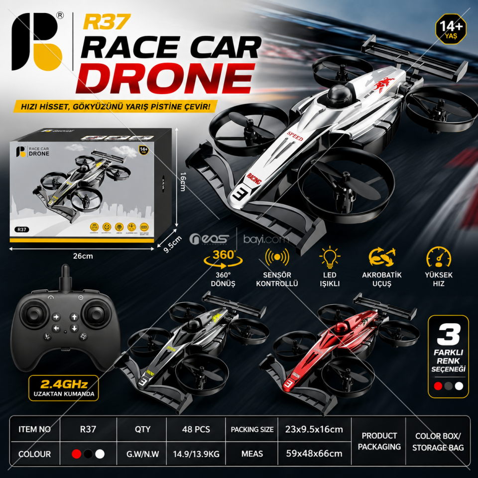 R37 RACE CAR DRONE – 2.4GHz UZAKTAN KUMANDALI, 360° AKROBATİK, LED IŞIKLI YARIŞ ARABASI DRONE