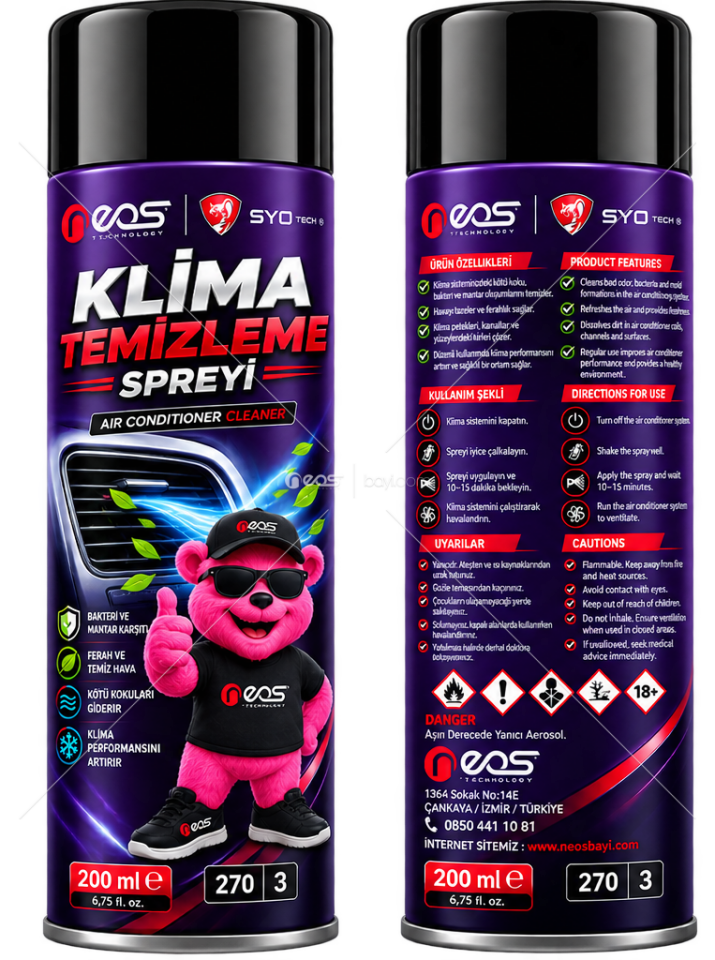 Klima Temizleme Spreyi 200 ML – Kötü Koku, Bakteri ve Mantar Karşıtı – Ferah ve Temiz Hava
