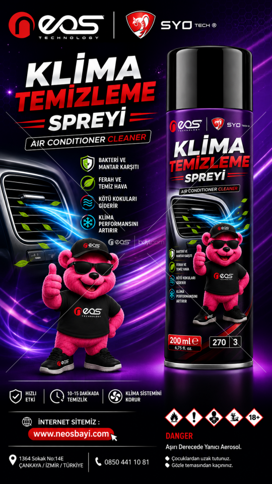Klima Temizleme Spreyi 200 ML – Kötü Koku, Bakteri ve Mantar Karşıtı – Ferah ve Temiz Hava