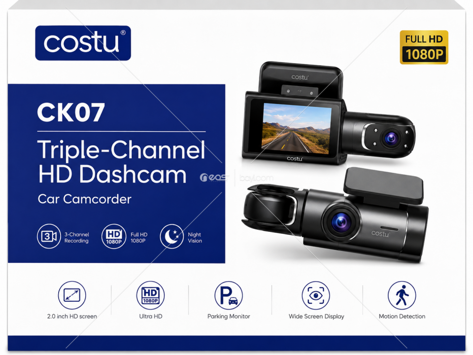 COSTU CK07 3 Kanallı Full HD 1080P Araç İçi Kamera – Gece Görüşlü, Park Modlu ve Hareket Algılamalı DVR