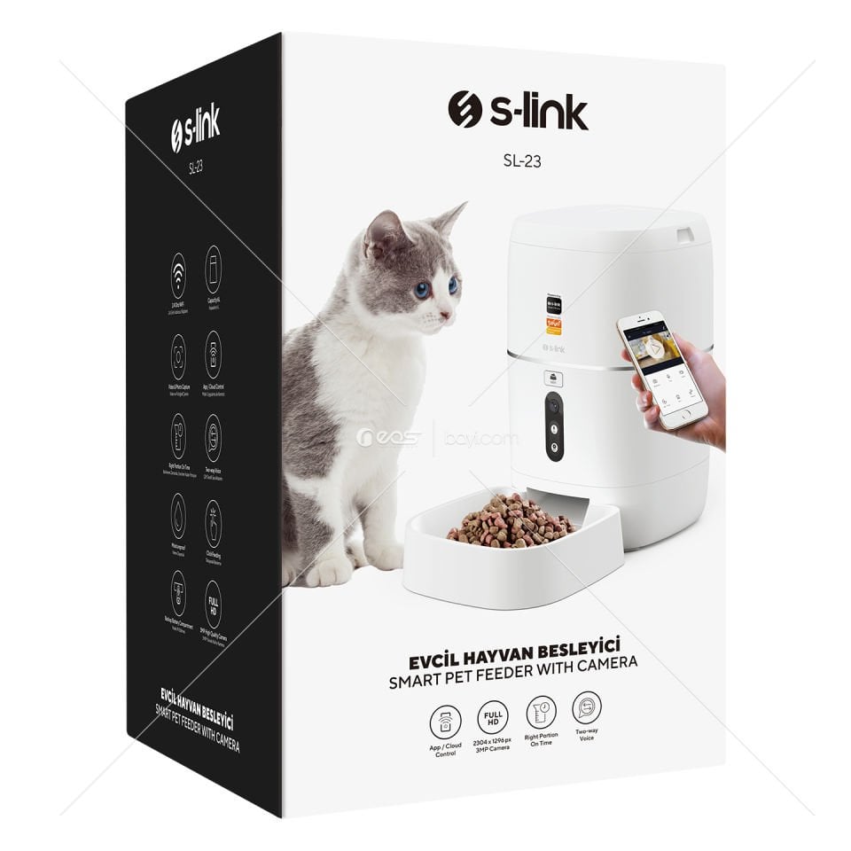 S-link SL-23 Otomatik Yem Kabı 3MP Kamerali Iki Yönlü Ses 6L Wifi Tuya Destekli Akıllı Kedi köpek Besleyici