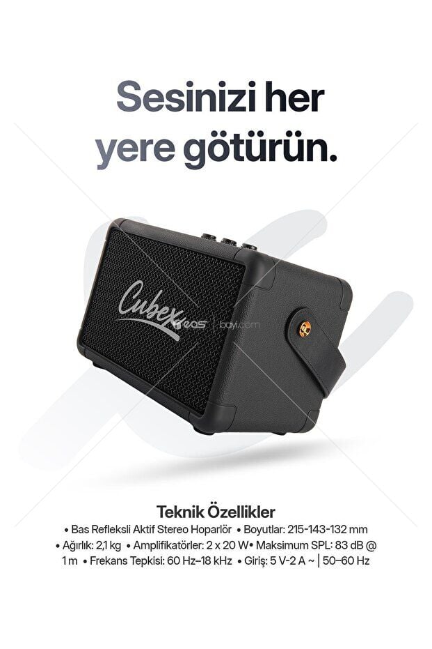 Cubex Bluetooth Hoparlör 40W Güçlü Ses, IPX2 Suya Dayanıklı, 20 Saat Çalma Süresi