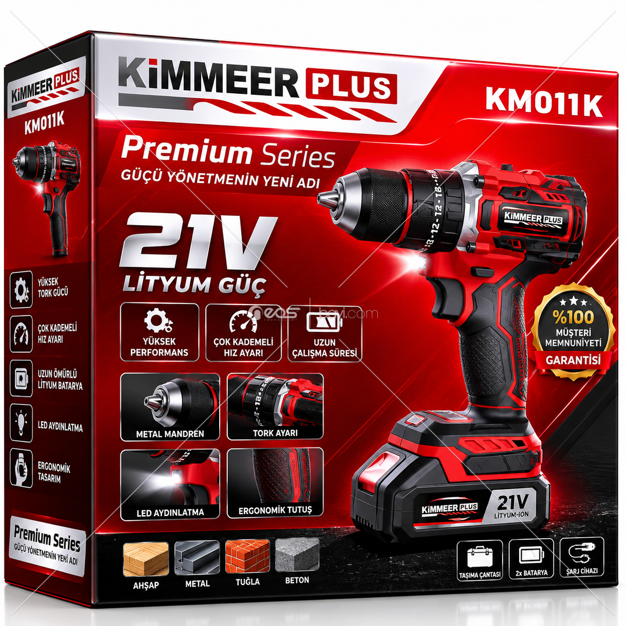 KIMMEER PLUS KM-011K 21V Şarjlı Darbeli Matkap – Çift Akülü Profesyonel Aksesuar Setli