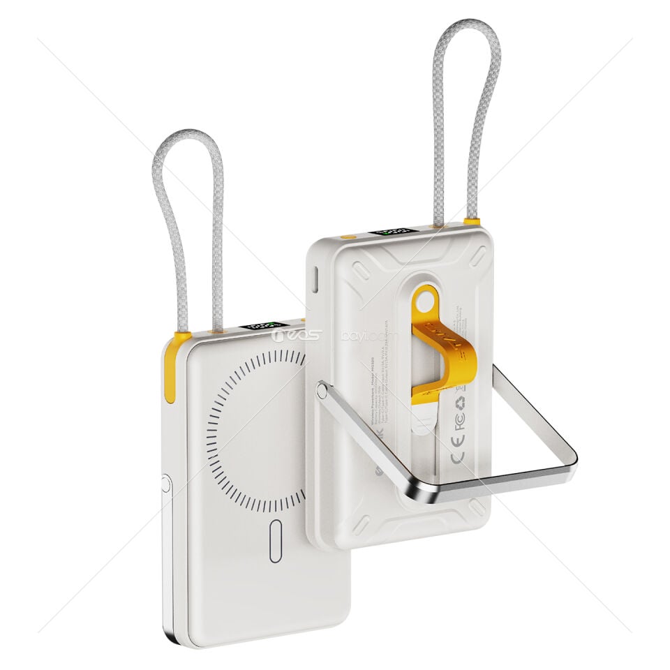 S-link MG320 10000mAh PD20W Magsafe 15W Kablosuz Type-C Beyaz Taşınabilir Metal Şarj Cihazı Powerbank