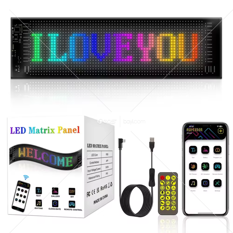 Esnek 20X64CM Programlanabilir Su Geçirmez Araba Camı LED Dijital Ekran Etiketi Esnek EL Parıltılı Panel Kayan Parlak Araba LED Tabelaları