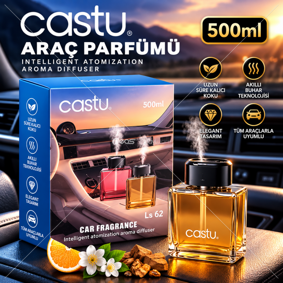 CASTU LS62 500ML AKILLI BUHAR TEKNOLOJİLİ ARAÇ KOKUSU – OTOMATİK AROMA DİFÜZÖRÜ