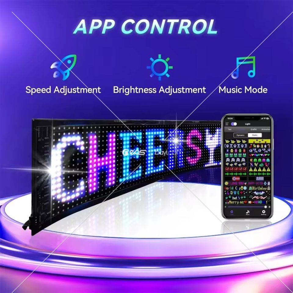 Esnek 16X64CM Programlanabilir Su Geçirmez Araba Camı LED Dijital Ekran Etiketi Esnek EL Parıltılı Panel Kayan Parlak Araba LED Tabelaları