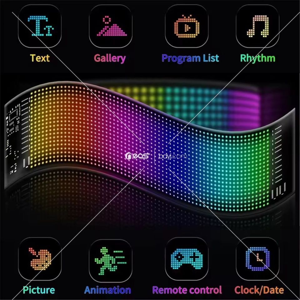 Esnek 16X64CM Programlanabilir Su Geçirmez Araba Camı LED Dijital Ekran Etiketi Esnek EL Parıltılı Panel Kayan Parlak Araba LED Tabelaları