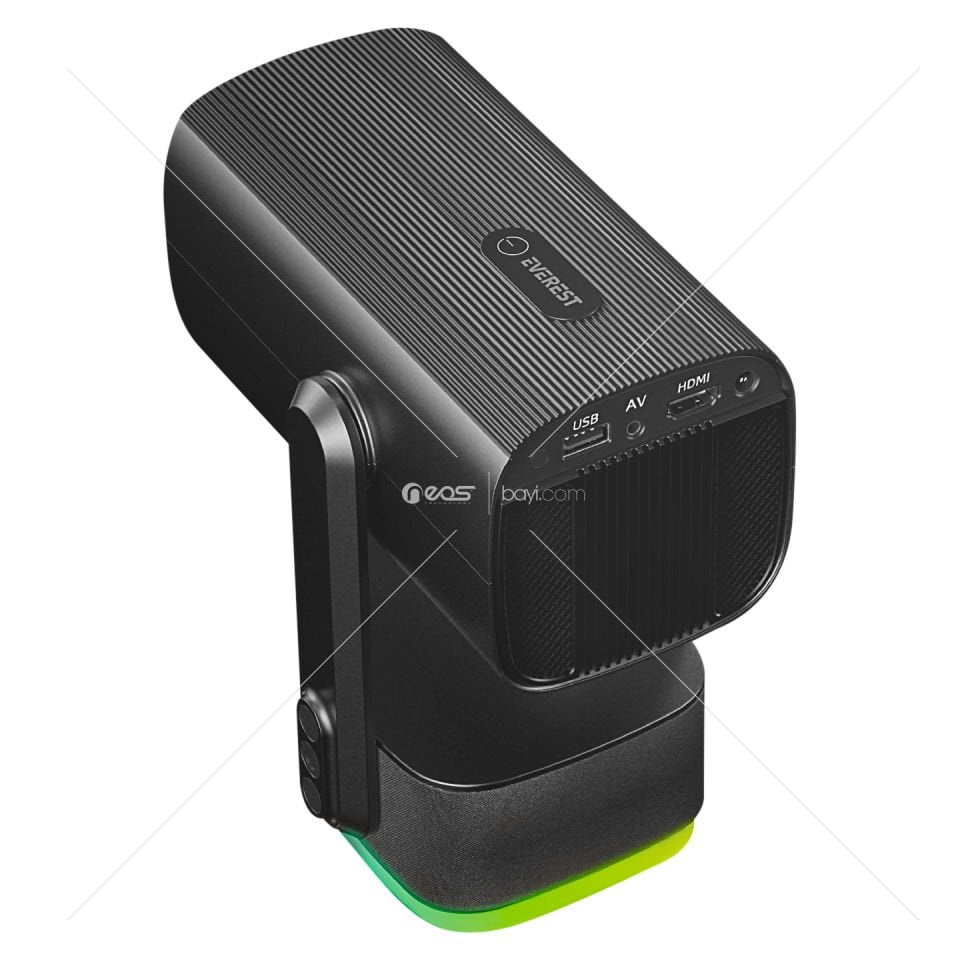 Everest PJ08 Siyah 5200mAh Otomatik Odaklama 720P HD 4K Destekli 5200 Lümen Android 11 Ekran Yansıtmalı Rainbow HD Proje