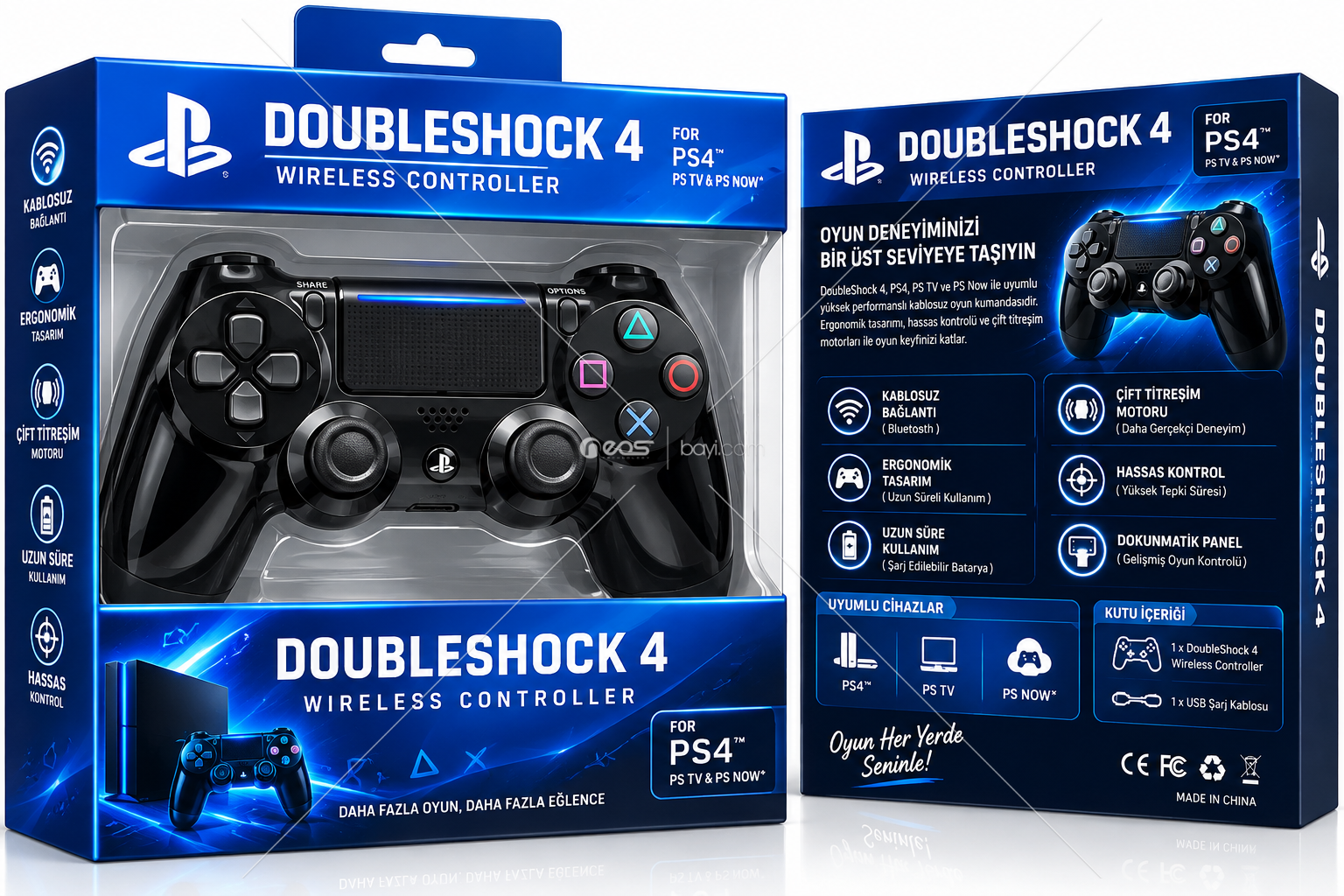 BLUEİNTER PS4 Uyumlu Kablosuz Oyun Kumandası – Bluetooth, Çift Titreşim Motoru, Dokunmatik Panel, Şarj Edilebilir Gamepad