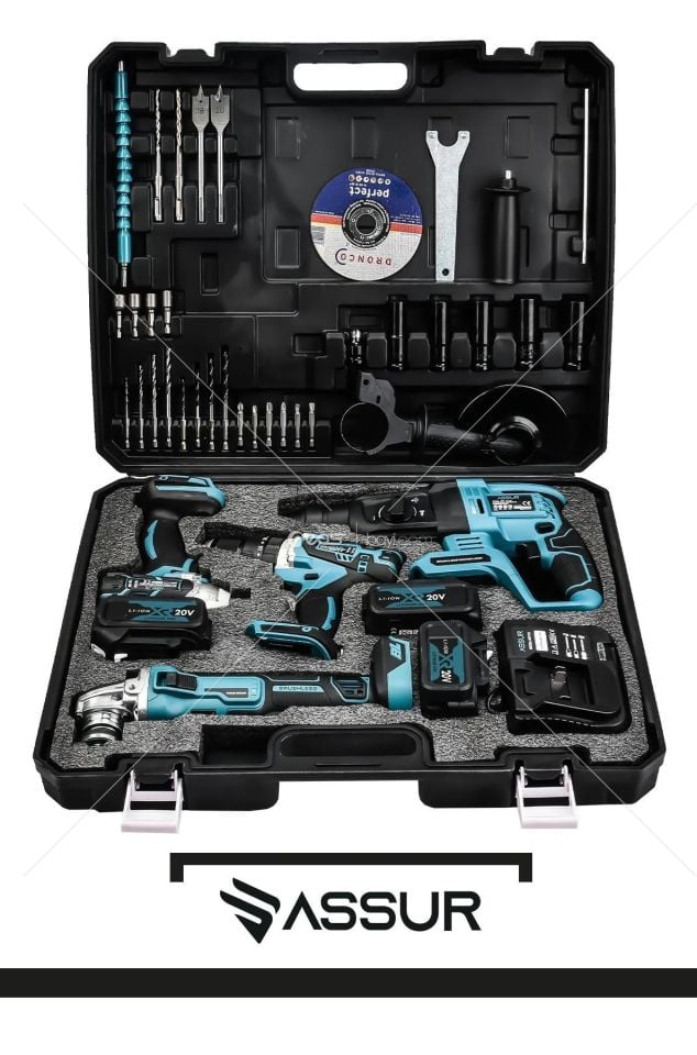ASSUR 4'lü Set Şarjlı Delici Kırıcı Hilti 2-26 - 125mm Şarjlı Taşlama - 450nm Şarjlı Somun Sökme