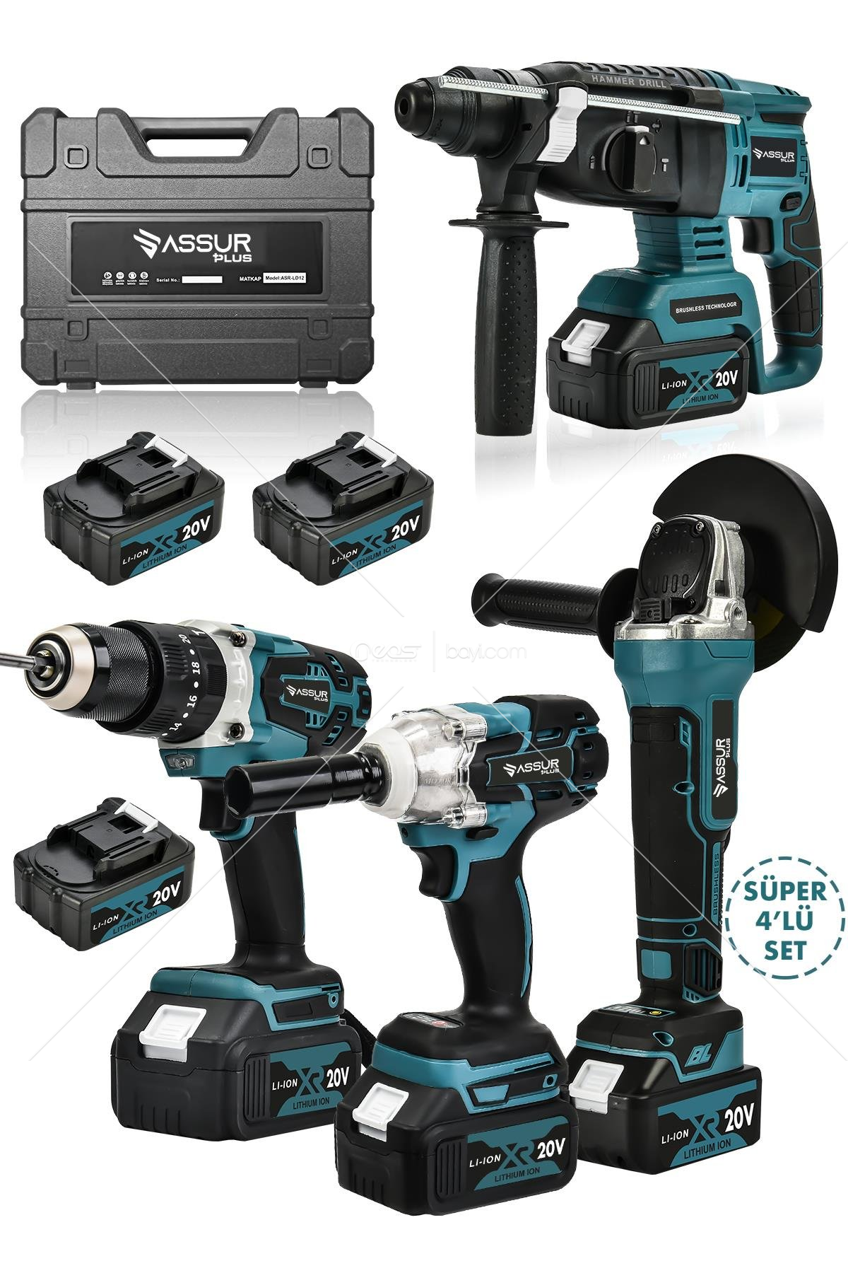 ASSUR 4'lü Set Şarjlı Delici Kırıcı Hilti 2-26 - 125mm Şarjlı Taşlama - 450nm Şarjlı Somun Sökme