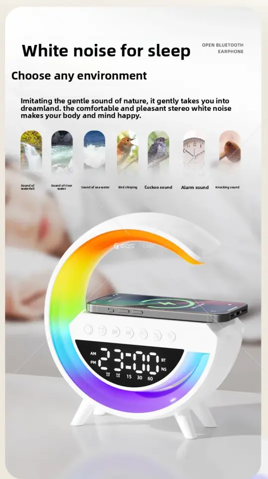 BT-3401 G-Tasarımlı Rgb Kablosuz Şarj Özellikli Dijital Saatli Bluetooth Hoparlör