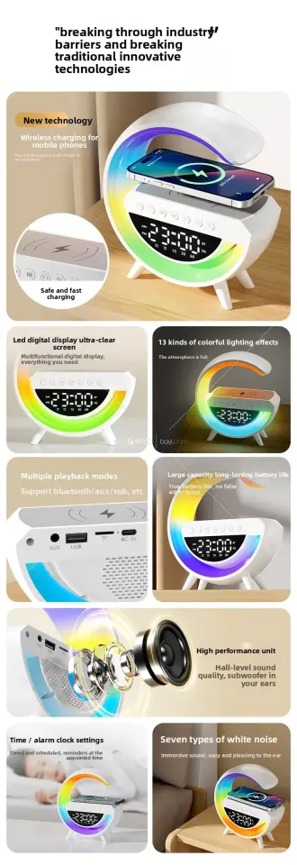 BT-3401 G-Tasarımlı Rgb Kablosuz Şarj Özellikli Dijital Saatli Bluetooth Hoparlör