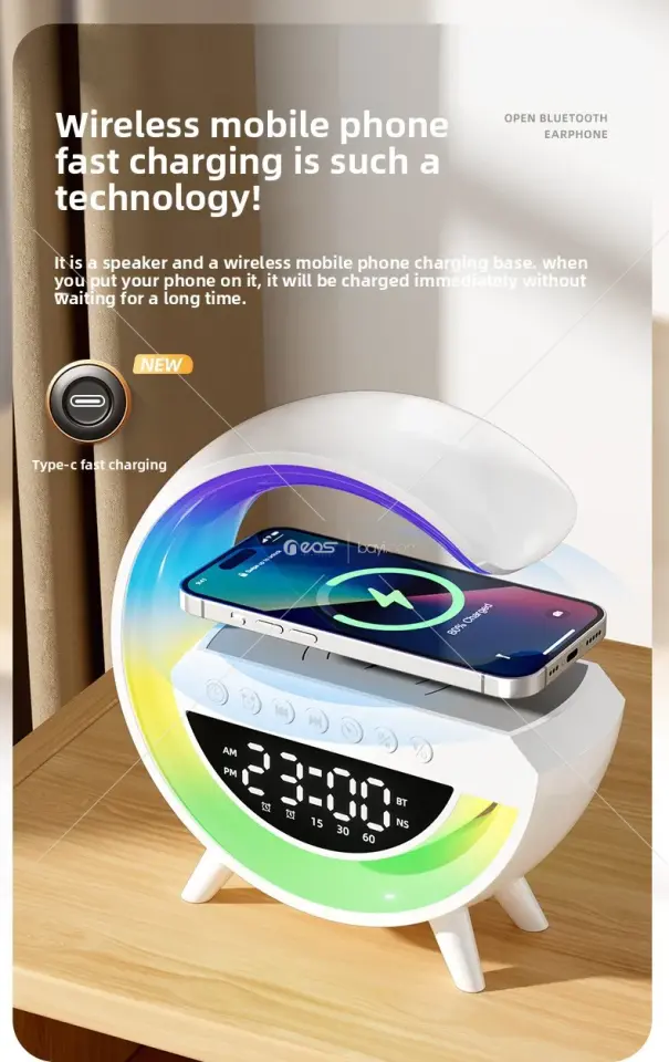 BT-3401 G-Tasarımlı Rgb Kablosuz Şarj Özellikli Dijital Saatli Bluetooth Hoparlör