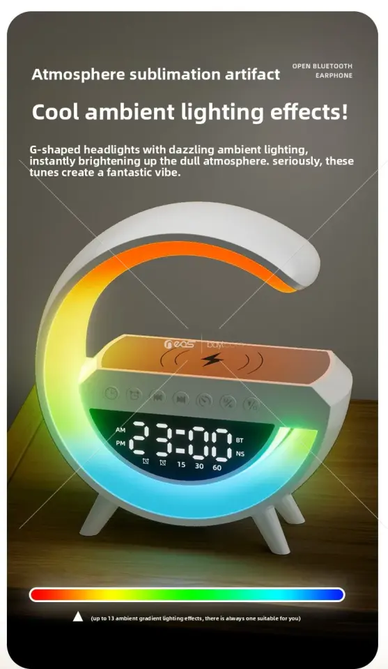 BT-3401 G-Tasarımlı Rgb Kablosuz Şarj Özellikli Dijital Saatli Bluetooth Hoparlör