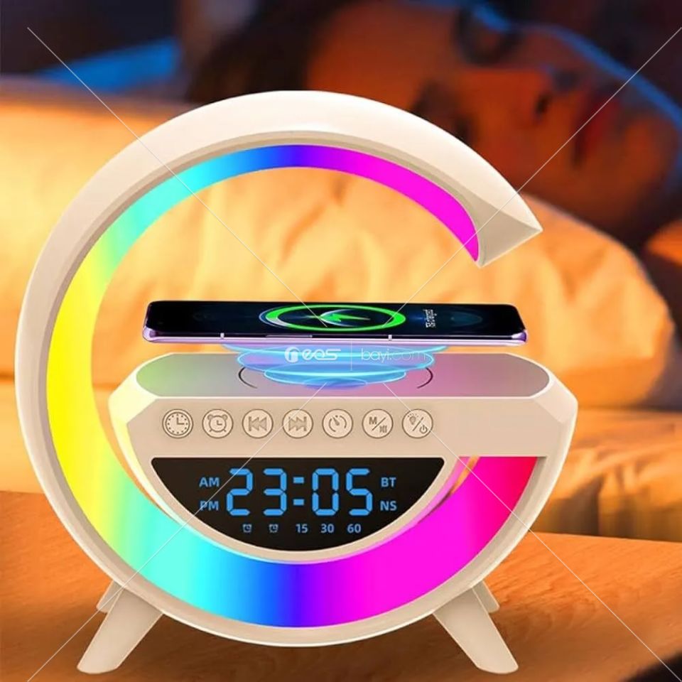 BT-3401 G-Tasarımlı Rgb Kablosuz Şarj Özellikli Dijital Saatli Bluetooth Hoparlör
