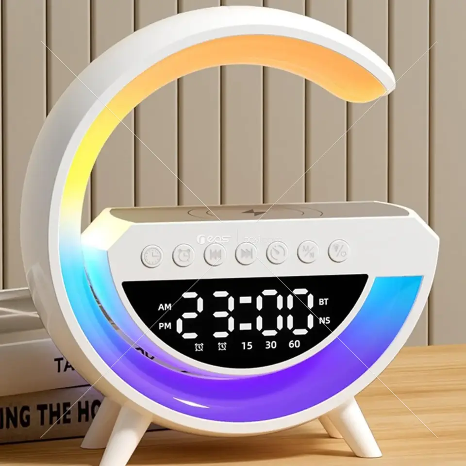BT-3401 G-Tasarımlı Rgb Kablosuz Şarj Özellikli Dijital Saatli Bluetooth Hoparlör