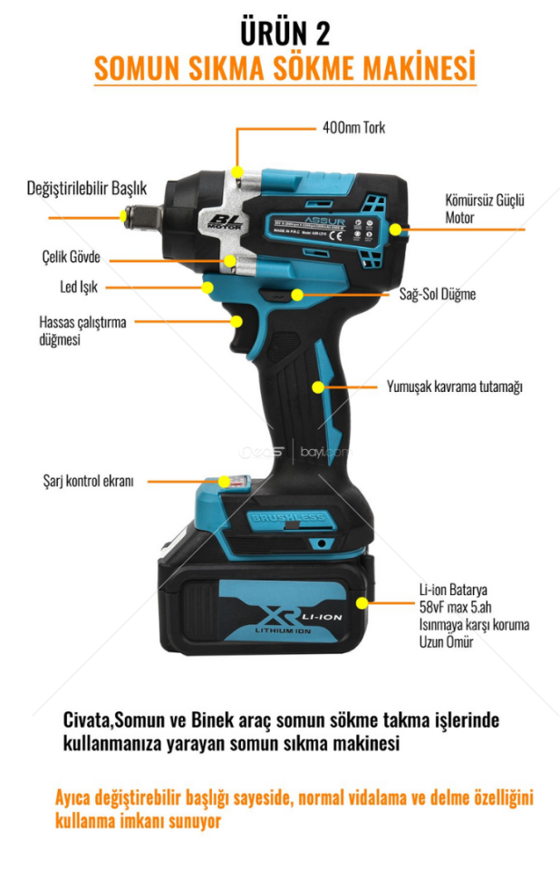 ASSUR Profesyonel Kömürsuz Motor 6 lI set Kırıcı Delici Hilti Avuç Taşlama DEVİR AYARLI Spral 800 NM Torklu Somun Sıkma DAL BUDAMA Makası VE TESTERSİ