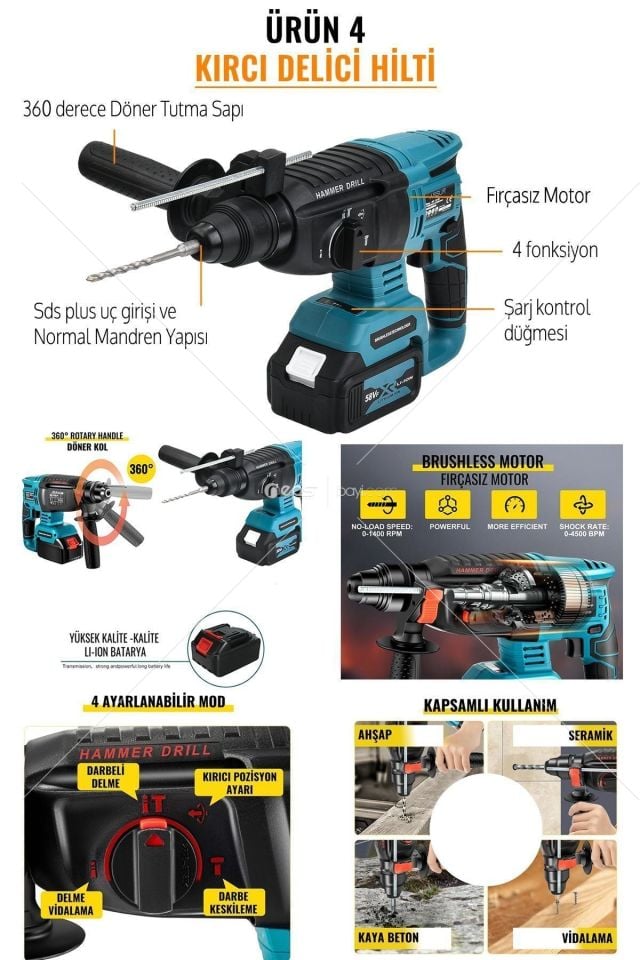 ASSUR Profesyonel Kömürsuz Motor 6 lI set Kırıcı Delici Hilti Avuç Taşlama DEVİR AYARLI Spral 800 NM Torklu Somun Sıkma DAL BUDAMA Makası VE TESTERSİ