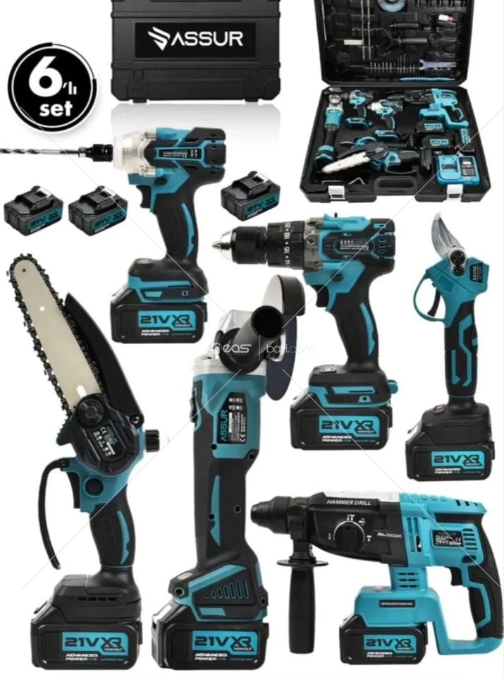 ASSUR Profesyonel Kömürsuz Motor 6 lI set Kırıcı Delici Hilti Avuç Taşlama DEVİR AYARLI Spral 800 NM Torklu Somun Sıkma DAL BUDAMA Makası VE TESTERSİ