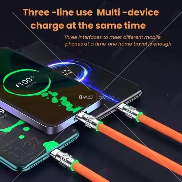 3'ü 1 arada 6A 120W USB Hızlı Şarj Kablosu Telefon İçin Mikro USB Type-C Şarj Kablosu