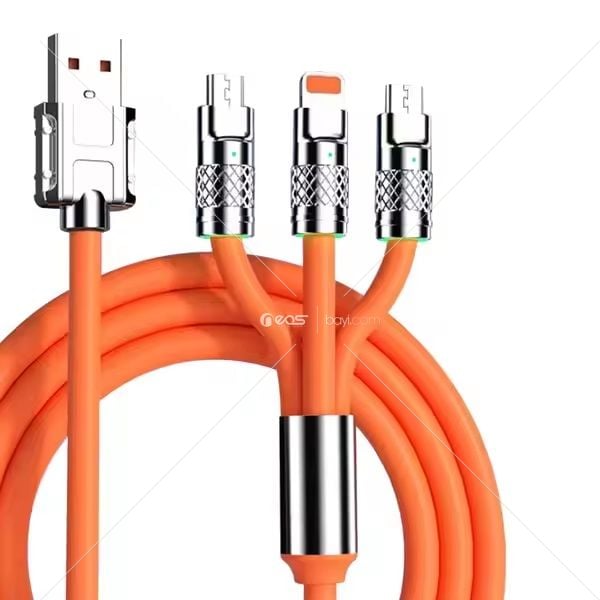 3'ü 1 arada 6A 120W USB Hızlı Şarj Kablosu Telefon İçin Mikro USB Type-C Şarj Kablosu