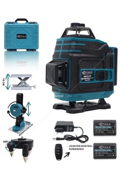 DAFLONG TRİPOT HEDİYELİ Şarjlı Çift Akülü Profesyonel 4 Köşe 4×360 16 Satır Yeşil Çizgi Lazer Hizalama
