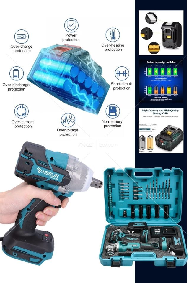 ASSUR Ultra Ikili Set Şarjlı Taşlama Şarjlı Somun Sıkma Sökme 58vf Mavi Renk