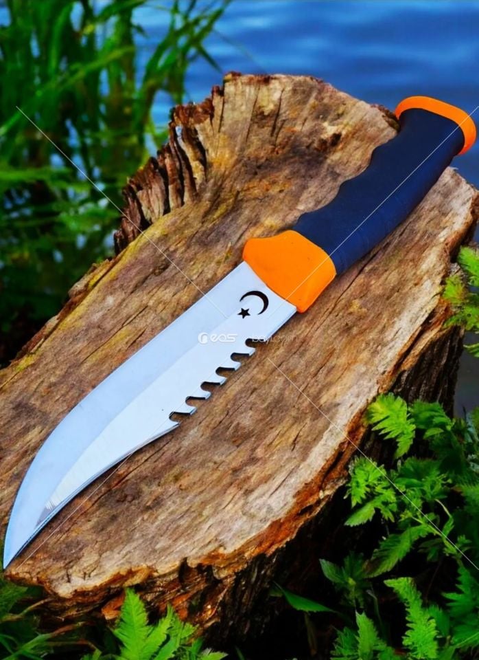 Outdoor Piknik Çakısı Kamp Bıçak Bıçağı Çakısı Bıçak Kılıflı El Yapımı ( Silikon Sap ) 28 Cm
