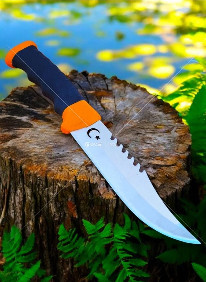 Outdoor Piknik Çakısı Kamp Bıçak Bıçağı Çakısı Bıçak Kılıflı El Yapımı ( Silikon Sap ) 28 Cm