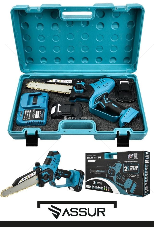 ASSUR Dijital 766 Gösterge Şarjlı El Testeresi Ağaç Odun Dal Kesme Budama Kömürsüz Motor Otomatik Yağlamalı