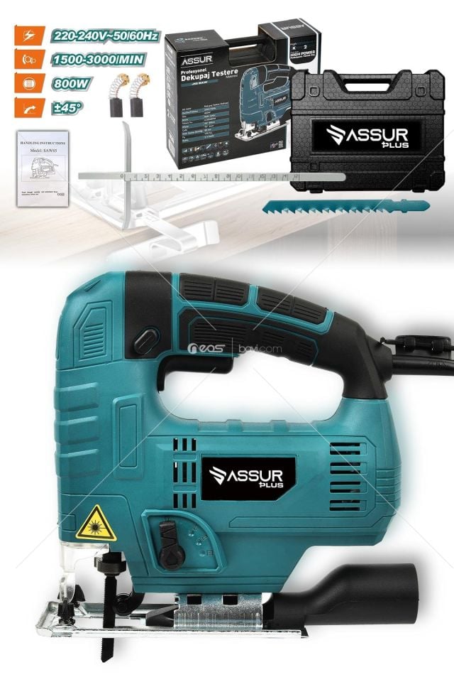 Assur Plus Professional Devir Ayarlı Dekupaj Bıçkı Testere Makinası Bakır Sargılı 800 W Mavi