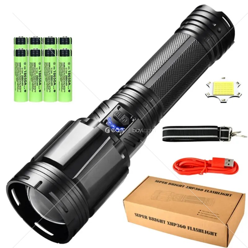 Yüksek güç süper parlak 15000lm güç banka su geçirmez p360 şarj edilebilir usb led taktik fener fenerleri