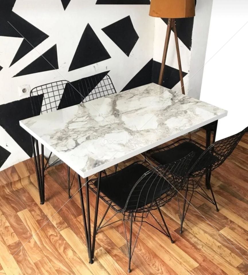 BEYAZ Yemek Masası Mutfak Masa 4 Kişilik Tel Sandalye Yeni Model Sandalye 60/120