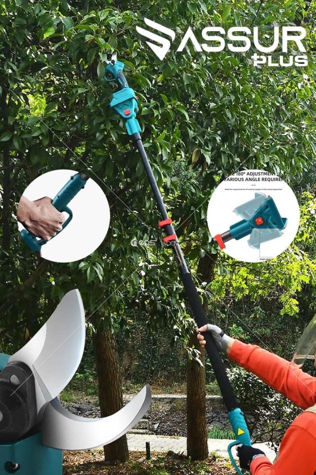 Assur Plus 2'li Süper Set Çift Akülü Teleskopik Kollu Bağ Makası ve Budama Testeresi Makinesi Mavi