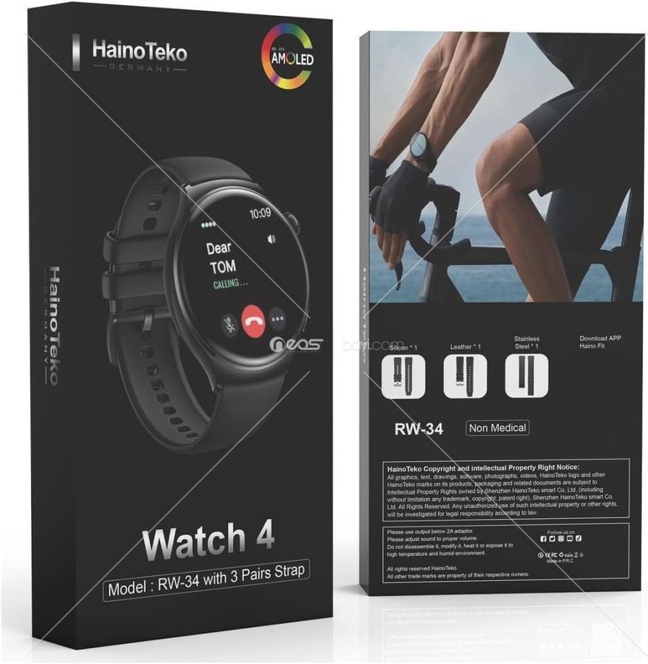 Haino Teko Almanya RW-34 AMOLED Ekranlı Akıllı Saat Erkekler ve Çocuklar İçin 3 Çift Kayışlı