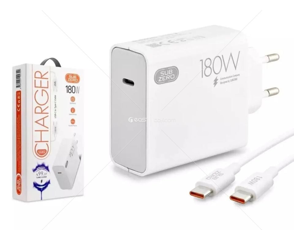 Subzero SG82 180W Type-C PD Kablolu Turbo Ev Tipi Şarj Aleti Salise Gösterir