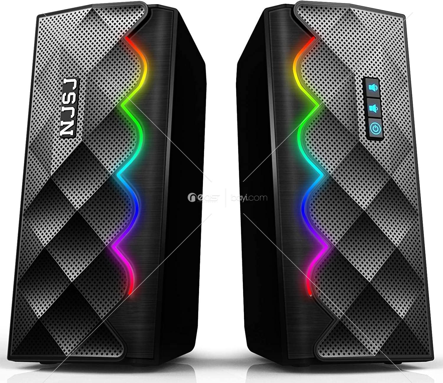 Bilgisayar Hoparlörleri, Bluetooth ve 3,5 mm Aux Bağlantılı USB Destekli PC Hoparlörü, 6 RGB Aydınlatma Efektleri, Masaüstü, Dizüstü Bilgisayar, Monitör, Tabletler, TV için Kablolu Stereo Oyun Hoparlörleri