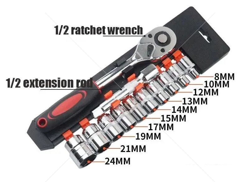 12 in 1 Ağır Lokma Seti 1/2 Krom Vanadyum Çelik Altıgen Soket Cırcır Anahtarı Aracı Kiti Donanım Kombinasyonu Anahtar Seti
