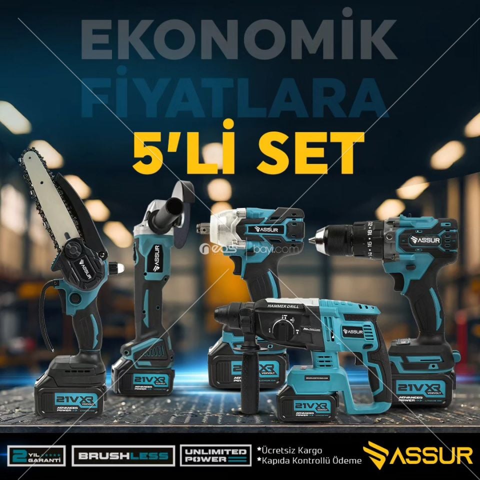 ASSUR PLUS 5Lİ SET Set Şarjlı Taşlama Testere-Matkap Kırıcı Delici Hıltı Somun Sökme Makinesi