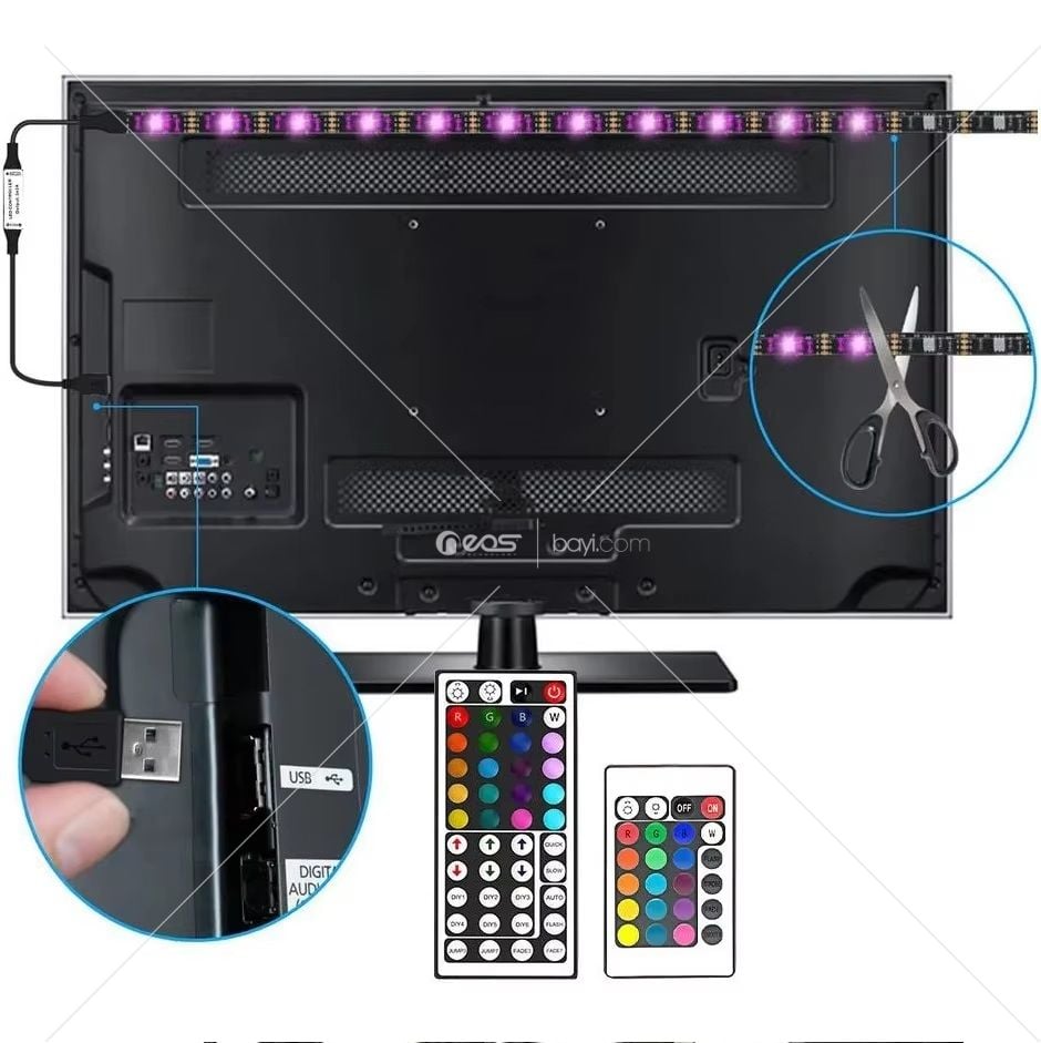 Sese Duyarlı Tv Arkası USB Girişli Rgb Şerit LED Kumanda ile Kontrol Led