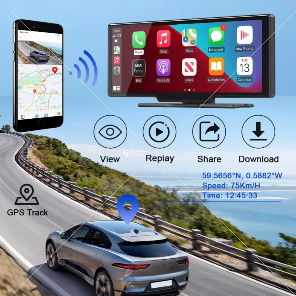C1 10.26 inç Kablosuz Araç Stereo Alıcısı Apple CarPlay ve Android Auto Smart 4K Araç İçi Kamera