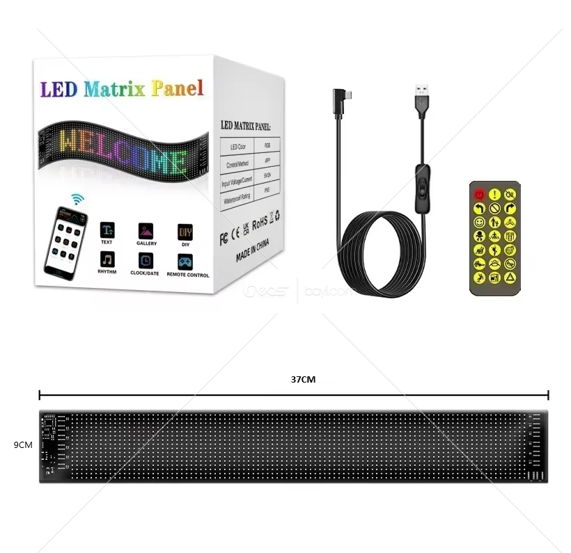 Matrix Led Panel Cama Yapışan Telefon Kontrollü Led Ekran Panel Büyük Boy 16X64LED 37CM ENBOY