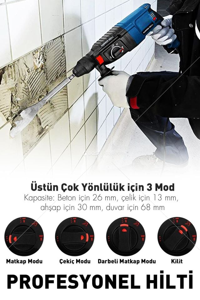 Assur Plus Çelik Şanzuman Bakır Sargılı Çelik Askılı 26 mm Kırıcı Delici Hilti Kollu