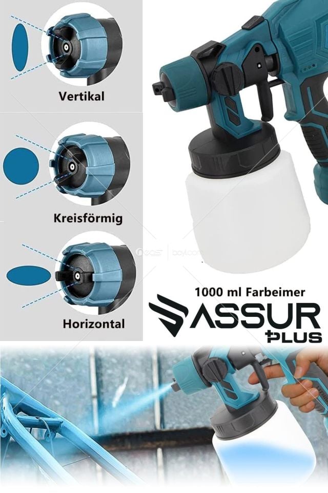 Assur Plus Yüksek Basınçlı Çift Akülü Sprey Boya Püskürtme Tabancası Mavi