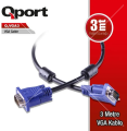 Qport VGA3 15 Pin Filtreli 3 M Erkek Erkek Monitör Kablosu (Q-VGA3)